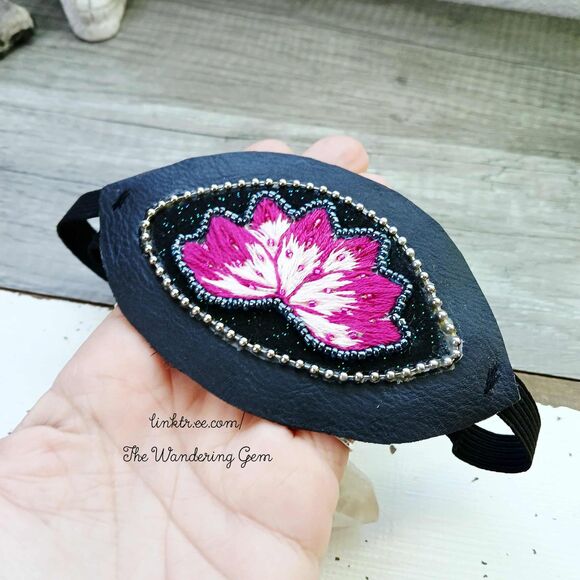 Hand Embroidered Lotus Flower Eye Patch, Costume Accessory, Vision Ocular Aid - Picture 5 of 5